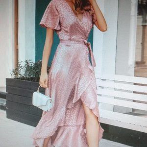 Silky/satin Light Pink Wrap Around Dress